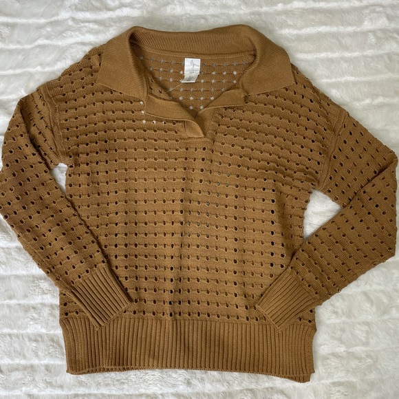 Joie Brown Eyelet Knit Collared Sweater Sz S - Picture 2 of 8